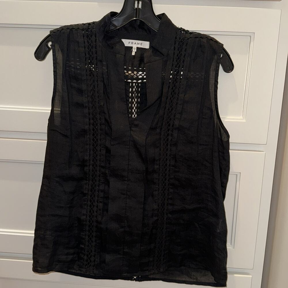 Frame Cali Ramie Lace Inset Tank Blouse with camisole in Noir Black XS - Picture 4 of 9